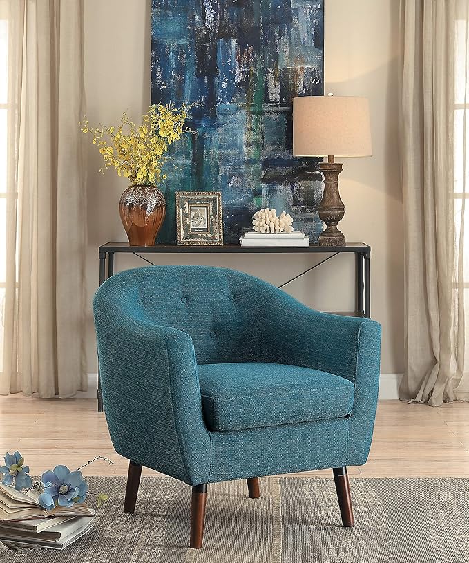 Homelegance Lucille Modern Accent Chair Upholstered Reading Chair with Button-Tufted Back Sloped Arms Removable Seat Cushion Cover and Espresso Wood Legs for Living Room Bedroom or Office Blue