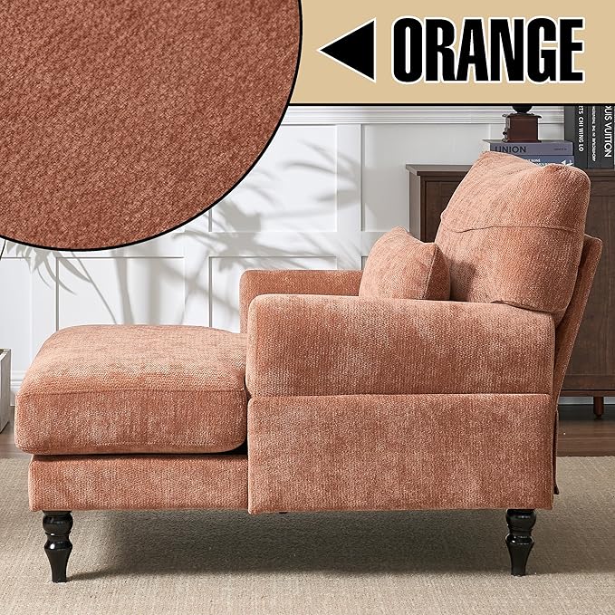 Chaise Lounge Chair Indoor Modern Leisure Sleeper Sofa Chair w/Double Deep Cushion Accent Upholstered Reading Side Armchair Recliner Arm Chairs for Living Room &amp Bedroom Easy AssemblyOrange