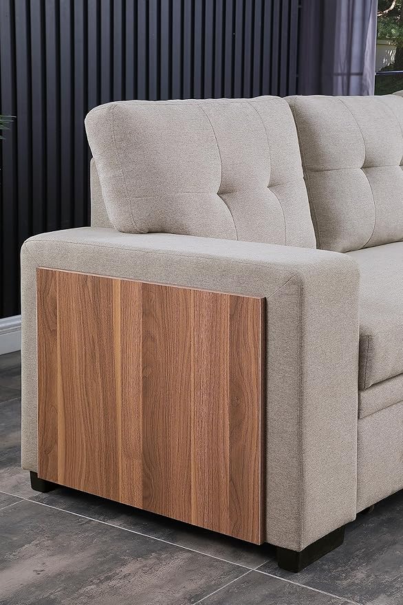 Ball &amp Cast Sectional Sleeper Sofa BedL-Shape Pull Out Couch4 in 1 Pull-Out Sofabed W/Reversible Storage ChaiseUSB Ports &amp Cup HolderConvertible Sleeper Corner Couch W/Pull Out Bedfor Liv
