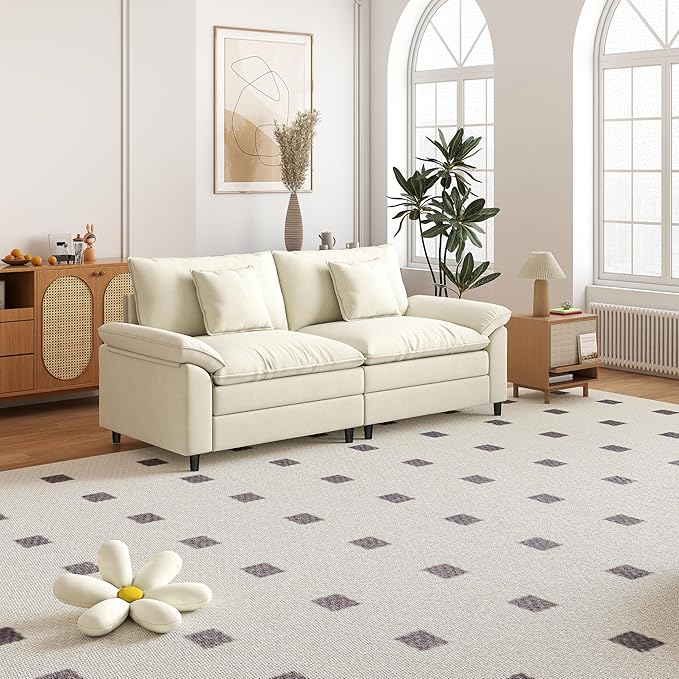 Aoowow Modular Sectional Sofa Modern Convertible Loveseat Couch85 Inch Deep 2-Seater Sofas Comfy Chenille Cloud Sofas and Couches for Living Room Apartment(Beige)