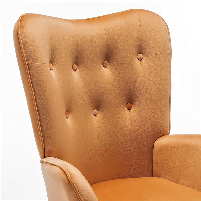 Chic Accent Arm Chairs for Living Room Bedroom or Home Office Button-Tufted Midcentury Armchair with Wingback Design and Splayed Legs Mustard Yellow