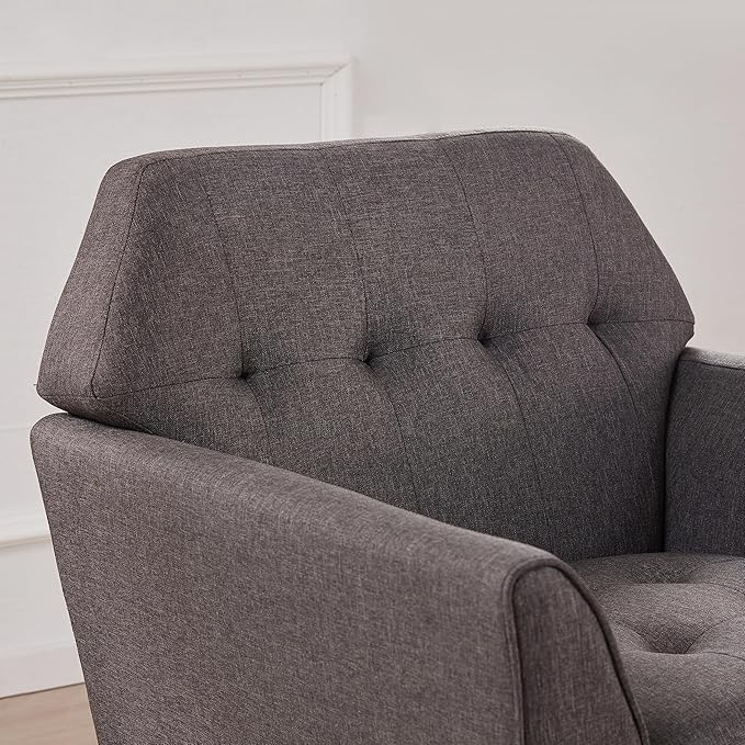 Kingfun Accent Chairs for Bedroom Midcentury Modern Accent Arm Chair for Living Room Linen Fabric Comfy Reading Chair Tufted Comfortable Sofa Chair Upholstered Single Sofa Grey