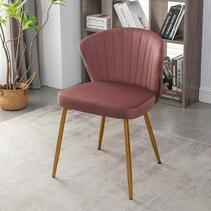 Modern Velvet Accent Chair for Living Room Bedroom Entryway or Small Spaces with Channel-Tufted Design Comfortable and Trendy Armless Seat Rose