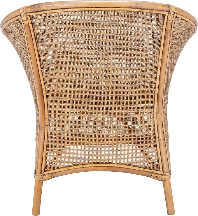 SAFAVIEH Home Collection Jessica Honey Brown Wash Rattan Accent Chair with White Cushion