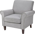 PrimeZone Comfy Accent Chair Mid-Century Modern Fabric Living Room Chair Reading Chair with Soft Cushion Nailhead Trim &amp Rolled Armrest Arm Chair Sofa Chairs for Bedroom Waiting Room Office Gr
