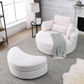 Yoglad Modern Swivel Accent Round Chair Barrel Sofa with Storage Ottoman Oversize Lounge Chair Linen Fabric Round Chair with Pillows for Living Room Office (Lvory 51)