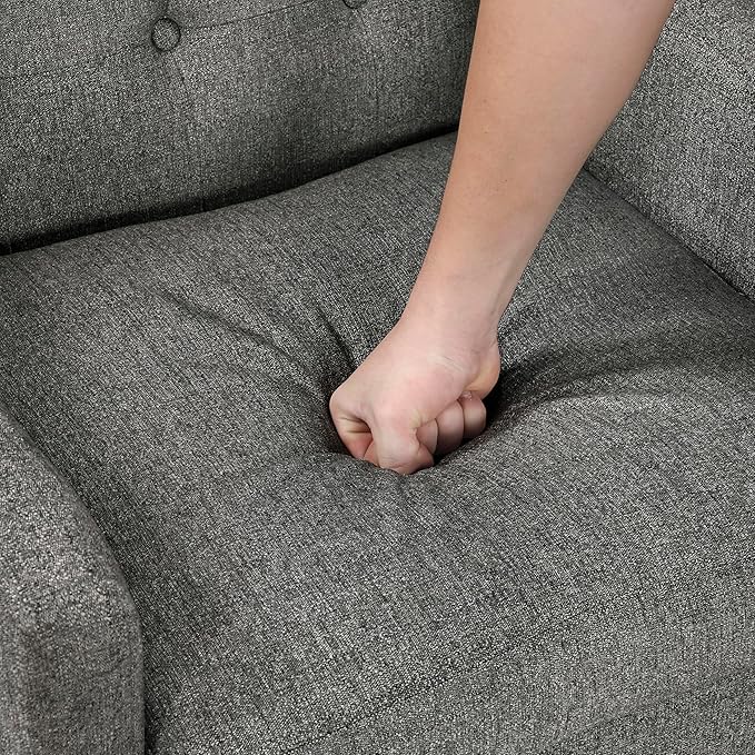 Lexicon Living Room Accent Chair Textured Fabric Upholstered Arm Chair with Button Tufted Back Sloped Arms and Wooden Legs Dark Gray