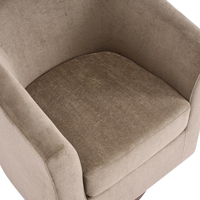 Christopher Knight Home Coles 360° Velvet Swivel Accent Chair Living Room Barrel Swivel Chair with Iron Frame Wooden Velvet Club Chair with Rotation No Assembly Required Light Brown+Walnut