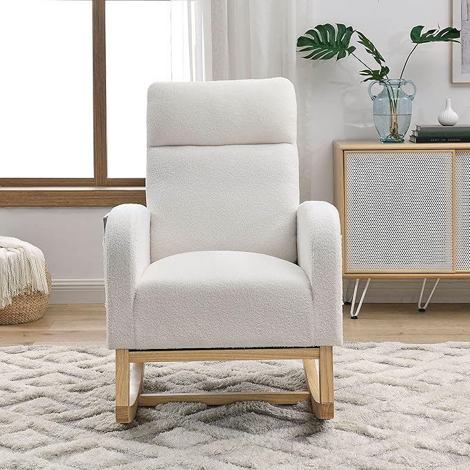 Welike Teddy Fleece Rocking Chair with Pockets 300 Lbs Capacity Modern Accent Living Room Lounge Armchair