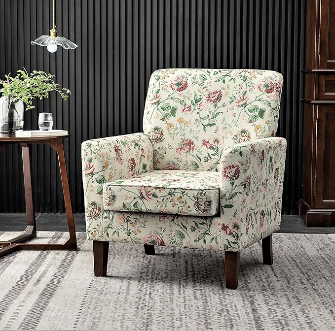 Contemporary Accent Arm Chair with Birch Wood Frame and Velvet Upholstery Armchair for Office and Living Room Decor Removable Cushions 04 Printed Fabric
