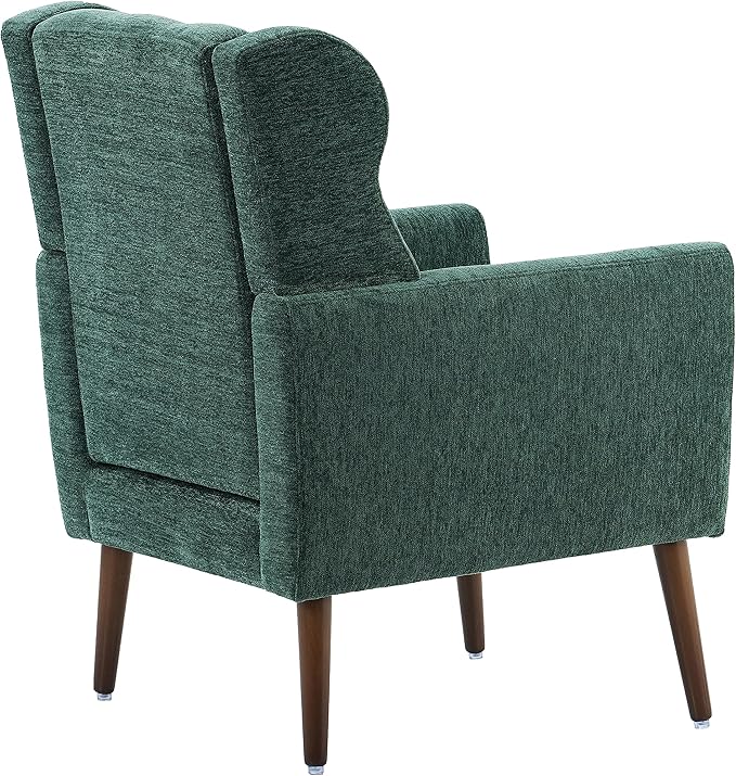 Modern Accent Chair Upholstered Foam Filled Living Room Chairs Comfy Reading Chair Mid Century Modern Chair with Chenille Fabric Lounge Arm Chairs Armchair for Living Room Bedroom (Blackish Green)