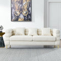 81 Sectional Sofa with 3 PillowsOversized Teddy Fabric Couch W/Polished Metal Legs and Streamline Designfor Living RoomBedroomApartmentWhite