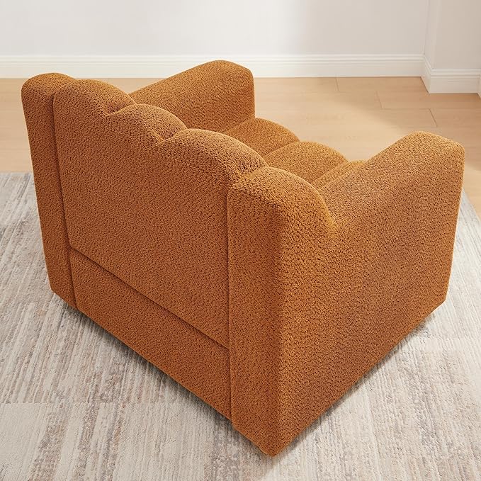 VANOMi Oversized Accent Chair Modern Living Room Chairs Comfy Boucle Fabric Upholstered Armchair for Bedroom Office Waiting Room (Curry)