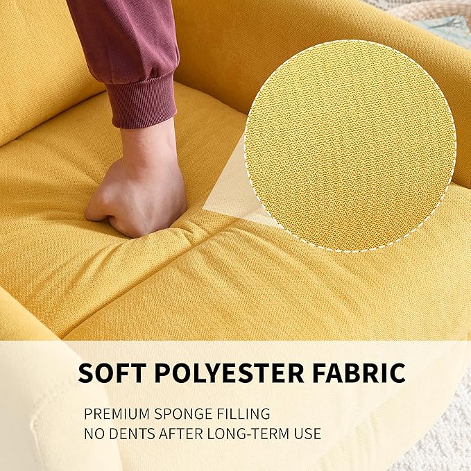 360° Swivel Rocking Chair for Nursery Manual Glider Chair Nursing Chair with Side Pockets Polyester Glider for Living Room Heavy Duty Motion Mechanism Yellow