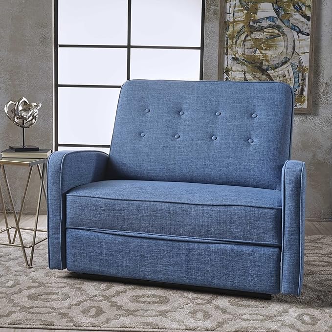 Christopher Knight Home GDFStudio Christopher Knight Home Calliope Buttoned Fabric Reclining Loveseat Muted Blue / Black