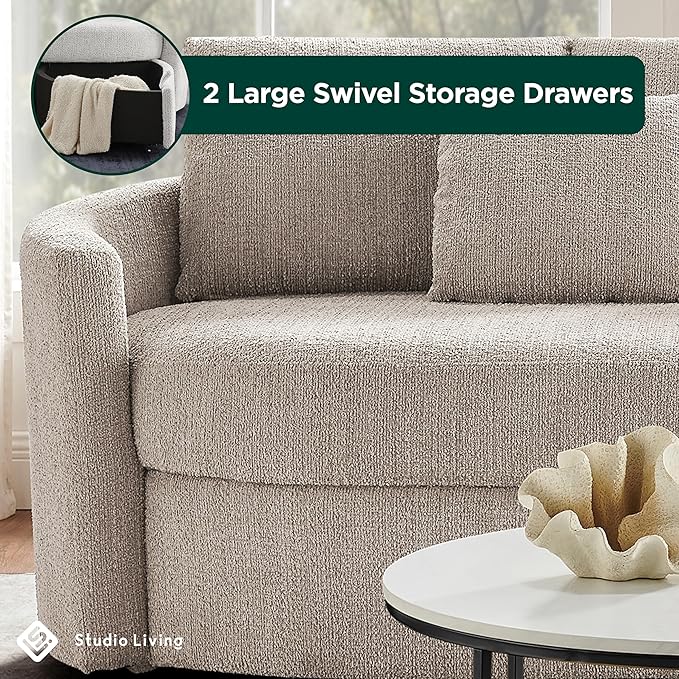 Studio Living® Beckett 92 Storage Sofa Modern Farmhouse Pocket Coil Comfort Easy Assembly Chenille Fabric Taupe