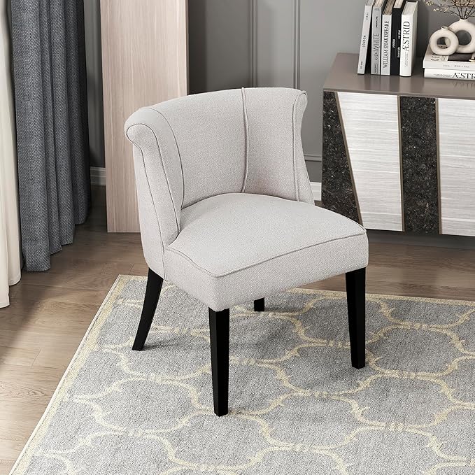 Lexicon Accent Chair Textured Fabric Upholstered Armless Seat with Solid Wood Legs Curved Back Comfy Side Chairs for Living Room/Bedroom/Office/Waiting Area Beige