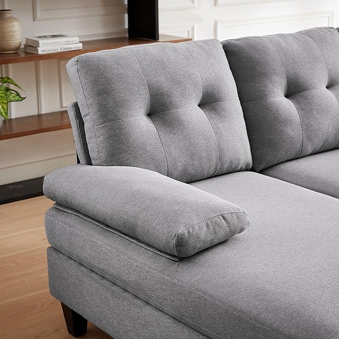 111 Sectional Couch for Living Room 4 Seater U-Shaped Sofa Couches with Double Chaise Polyester Fibre Light Grey