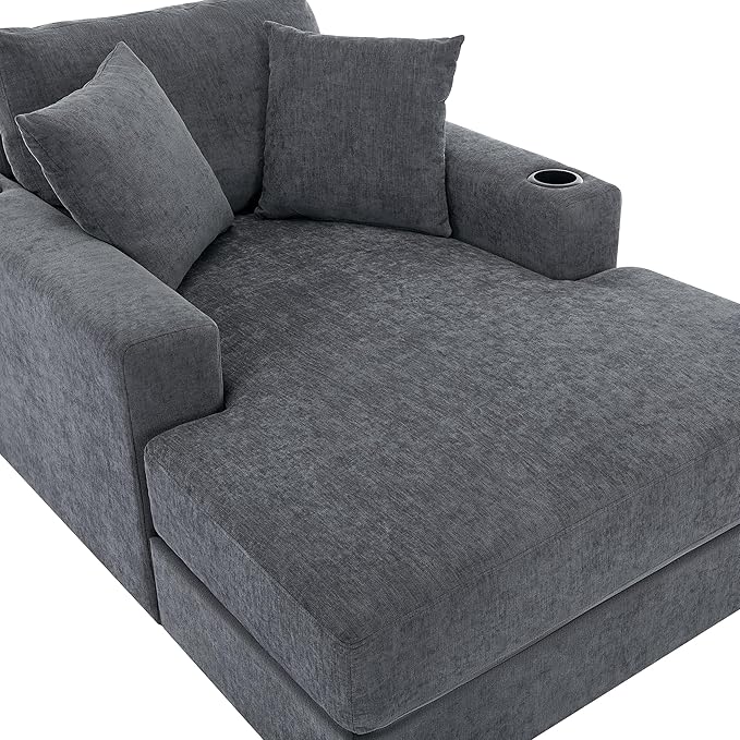 Modern Indoor 43.5 Oversized Chaise Lounger Chenille Fabric Sofa Couch with Pillows Armrest Cup Holders Removable Washable Covers Reclining Sleeper Chair for Living RoomOffice (Blue Gray43.5)
