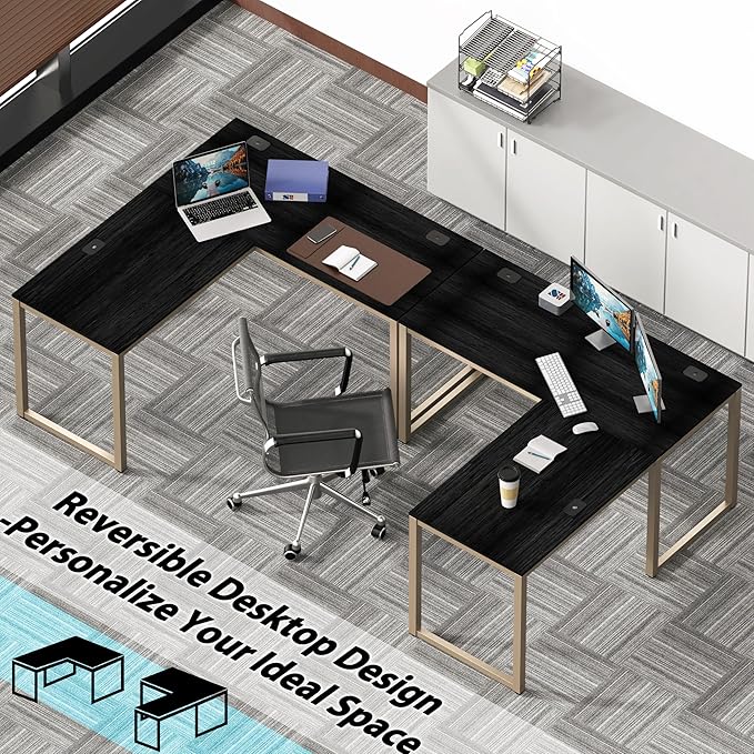 SHW 55 x 60 Inches Commercial-Grade L-Shape Corner Office Computer Desk Espresso