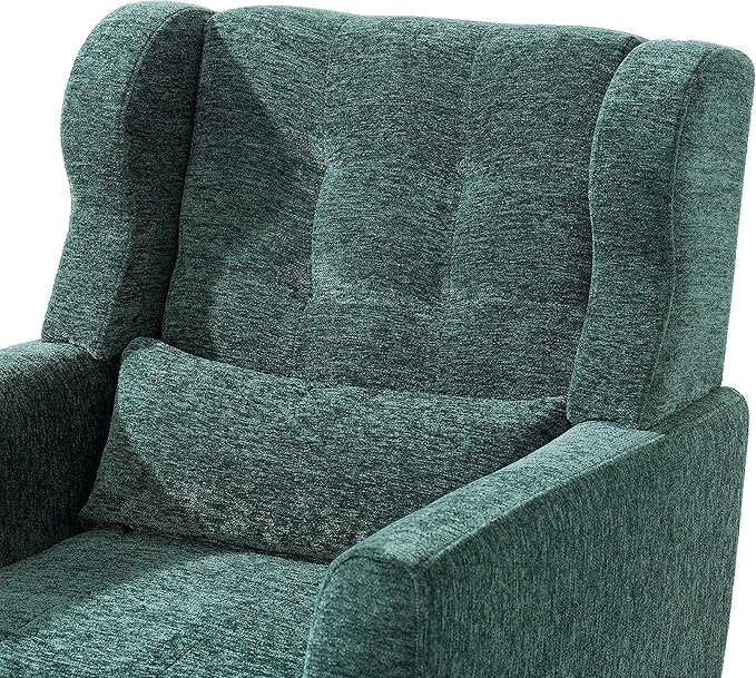 Livavege Mid Century Accent Chair with Wood Frame Chenille Fabric Modern Upholstered Lounge Reading Living Room Armchair w/Waist Cushion Comfy Single Sofa for Bedroom Sunroom Green