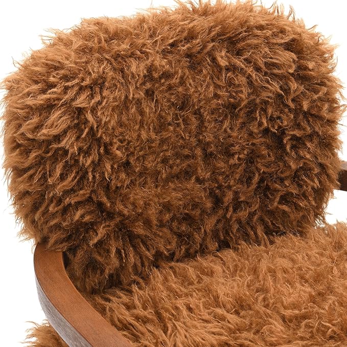 Furniture of America Ramos Modern Accent Chair with Ultra Soft Faux Fur Long-Haired Accent Sofa Tight Seat and Back Single Couch Fluffy Living Room Seating No Assembly Needed Camel Brown