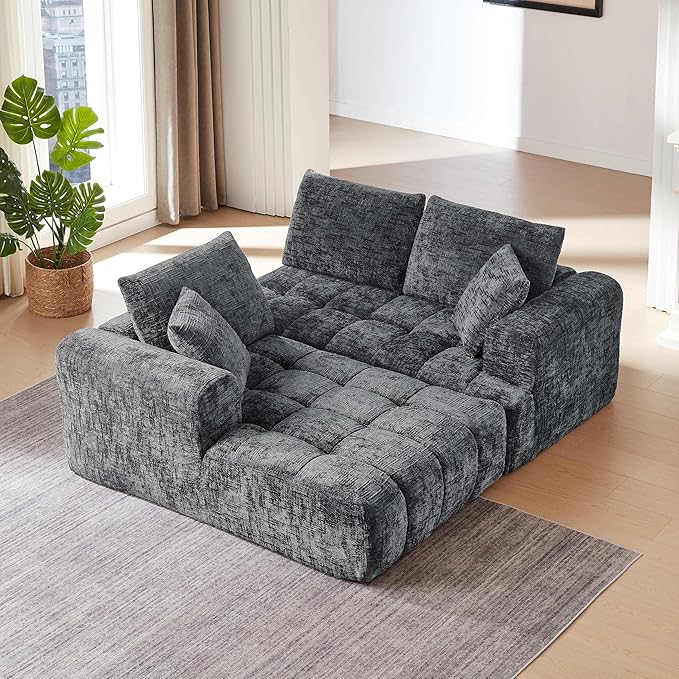 108'' Modular Sectional Cloud Couch L-Shape Boneless Couch for Living Room with Deep Seat Comfy Sleeper Sofa for Living Room Apartment Reception Spaces No Assembly Required Grey