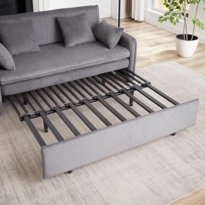 Ball &amp Cast 66 Convertible Sofa Bed3-in-1 Corduroy Loveseat Sleeper Pull Out Couch Bed with Pillows and Side Pockets Deep Seat Comfy Sofa Couches for Living RoomApartmentGrey