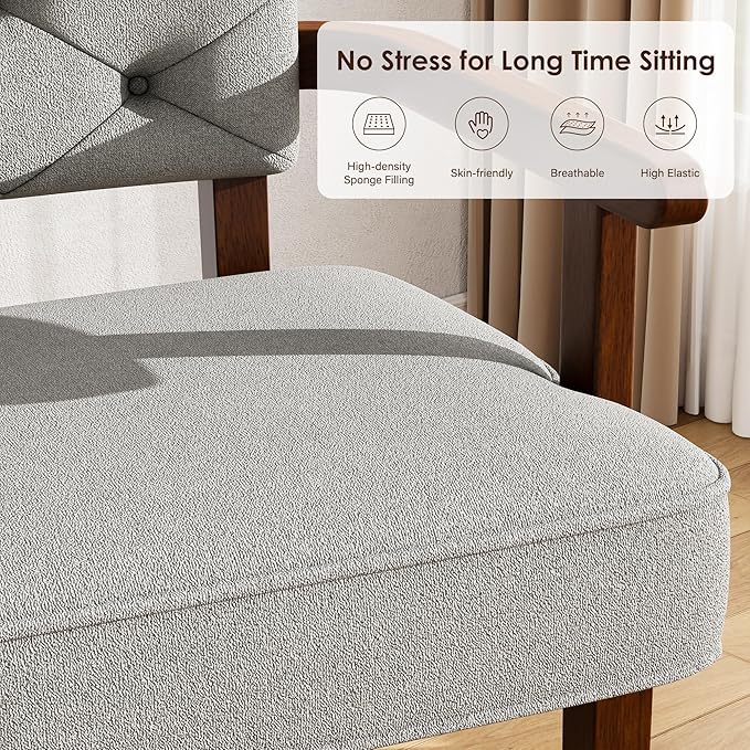 Versatile Side Arm Chair Small Modern Accent Chair Upholstered Wooden Armchair Corner Chair with Arm RestTufted Backrest Cushion for OfficeWaiting/Reading/Living Room Grey