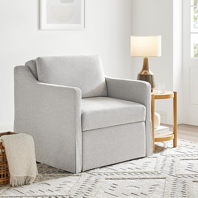 Serta Hawthorne 35 Slipcovered Convertible Accent Chair Cot Size Dreamcoil Comfort Finger Guard Protection Polyester Tweed Fabric Linen