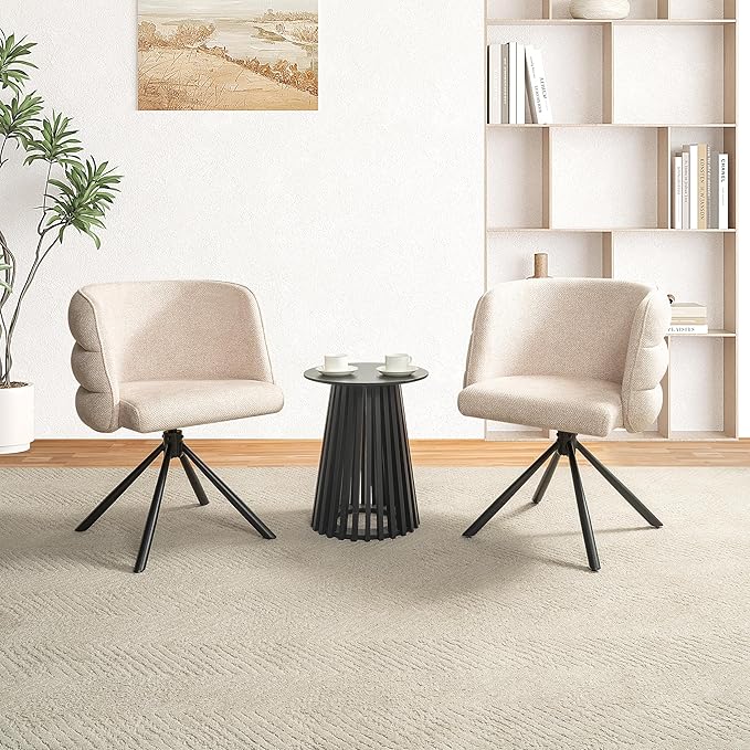 KEIKI 270° Swivel Home Office Desk Chairs Set of 2Modern Dining Chairs Upholstered Bedroom Chairs with Metal BaseMakeup Chair for Vanity Living Room Bedroom Beige