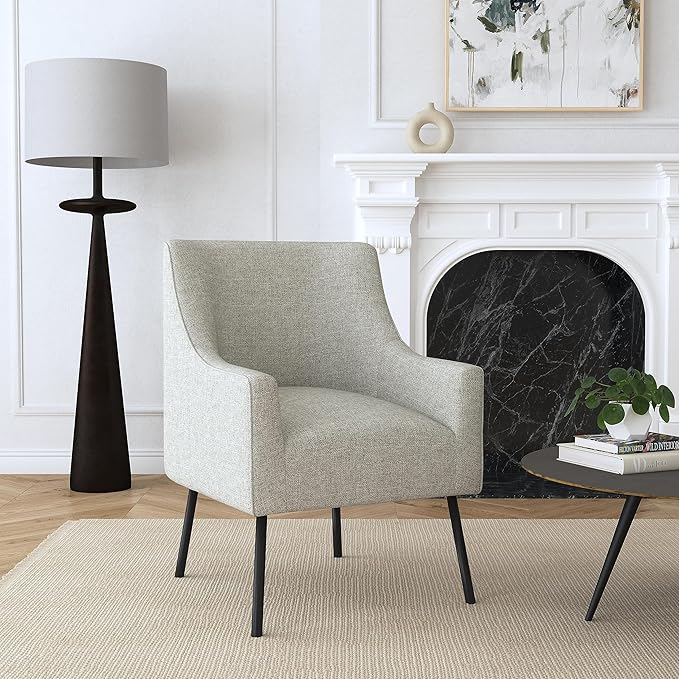 HomePop Modern Accent Chair Homepop Home Décor Accent Chairs for Living Room &amp Bedroom Fabric Reading Living Room Side Chair Single Sofa with Lounge Seat and Metal Legs - Sustainable Gray Wove