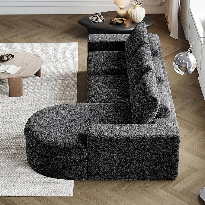 roomfitters 99 Modern Chenille Cloud Curved Sectional Sofa with Chaise L-Shaped Couch for Living Room or Apartment Black
