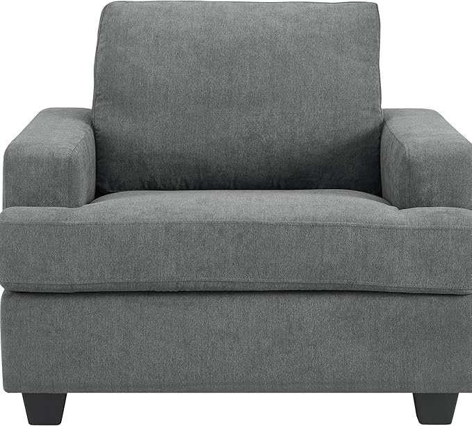 AC Pacific Thomas Armchair Comfortable Sofa Chair with Fabric Upholstery Plush Cushions Sturdy Wooden Frame Contemporary Living Room Furniture for Home or Apartment Grey