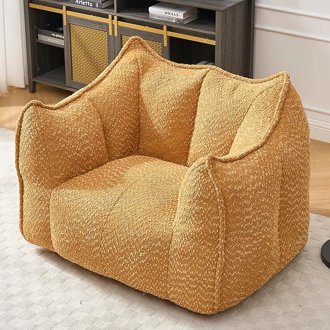 BROVAVE 47 Upholstered Lounge ChairChenille Single Sofa ChairBean Bag Chair for Living RoomYellow