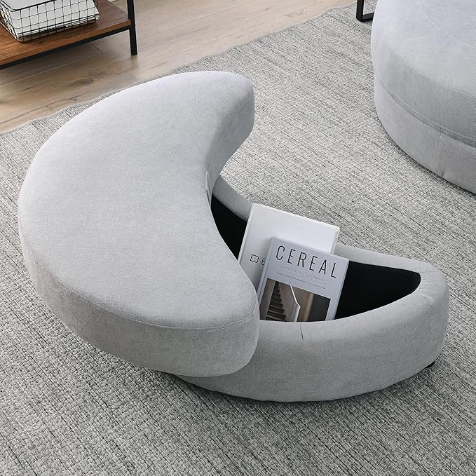 Oversized Swivel Accent Round Chair Modern Upholstered Sofa with Pillows Cozy Leisure Chair for Living Room Bedroom Home Office Club (Linen Light Gray)