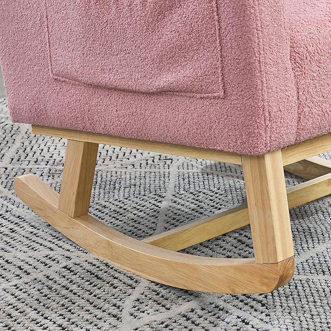 YAFF 27.5 W Modern Accent High Back Living Room Casual Armchair Rocker with One Lumbar Pillow Two Side PocketsTeddy-642