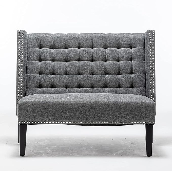 Tongli 46 Small Modern Loveseat Settee Sofa 2-Seat Sofa Couch Tufted Love Seat Dining Bench with Nail Head Trim Back Banquette Sofas for Living Room Small Space Entryway Hallway Slate