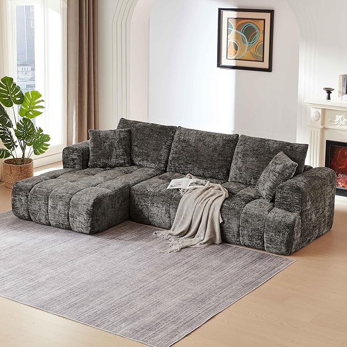 108'' Modular Sectional Cloud Couch L-Shape Boneless Couch for Living Room with Deep Seat Comfy Sleeper Sofa for Living Room Apartment Reception Spaces No Assembly Required Brown