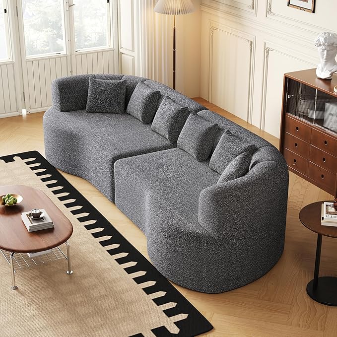 106.3” Curved Sectional Sofa Oversized Curved Couch for Living Room Mid Century Modern Chenille Fabric Sofas Foam Couch Modular Cloud Couches with Pillows No Assembly Grey