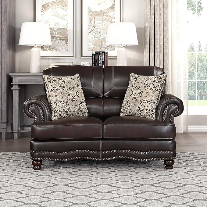 Lexicon Sébastien Breathable Faux Leather Living Room Loveseat Brown