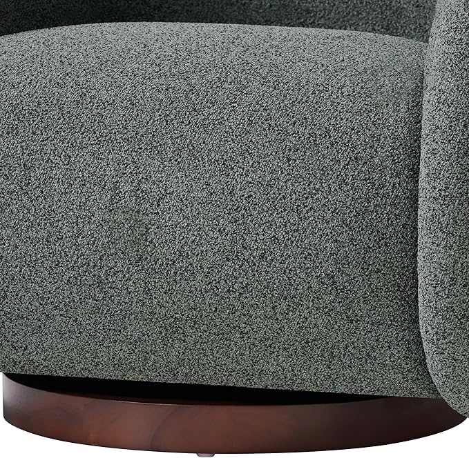 Scott Living Sabbo Green Bouclé Swivel Chair with Walnut-Finished Solid Wood Base Comfy Swivel Accent Chair Upholstered Lounge Sofa Chair for Living Room/Bedroom Gray Green + Walnut