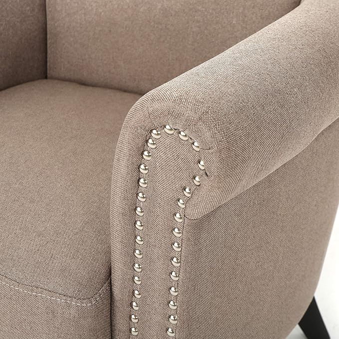 Christopher Knight Home Brice Vintage Scroll Arm Studded Fabric Club Chair Light Coffee / Dark Brown 31D x 29.5W x 31.5H in