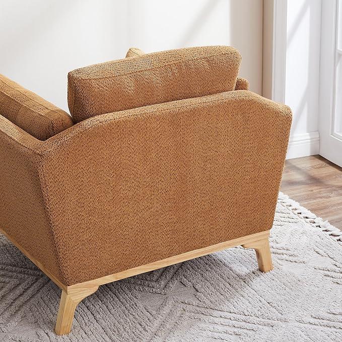 VANOMi Large-Sized Accent Chair Thick Cushion Bedroom Reading Chair Comfortable Living Room Single Sofa Boucle Curry