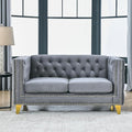 58 Loveseat Sofa with Buttons Tufted Square Arm2-Seat Velvet Upholstered Couch W/Metal Legsfor Living RoomBedroomApartmentGray