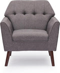 Kingfun Accent Chairs for Bedroom Midcentury Modern Accent Arm Chair for Living Room Linen Fabric Comfy Reading Chair Tufted Comfortable Sofa Chair Upholstered Single Sofa Grey