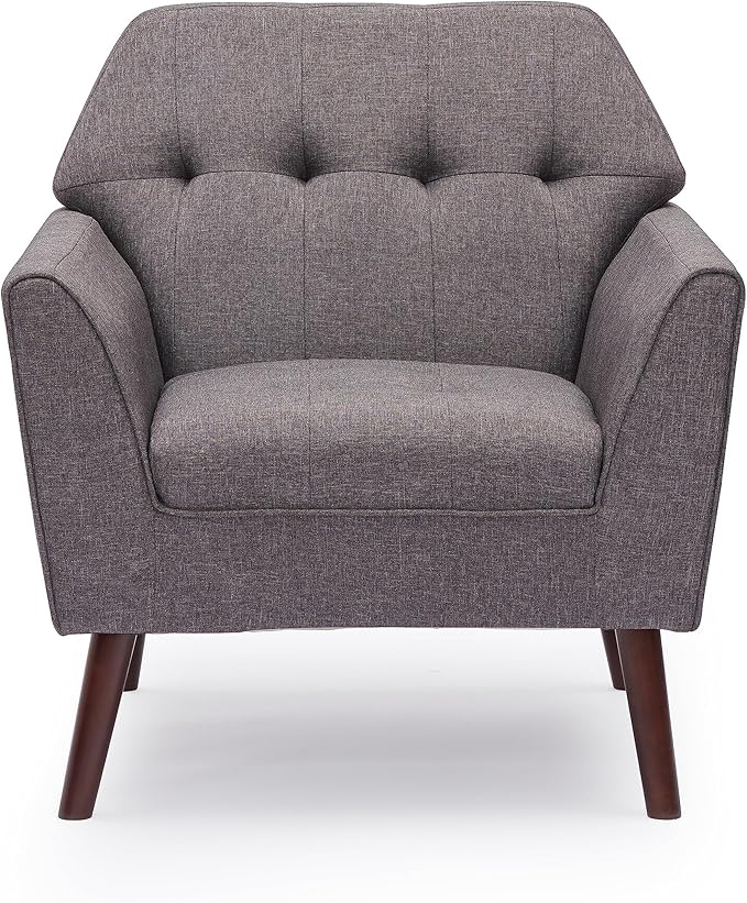 Kingfun Accent Chairs for Bedroom Midcentury Modern Accent Arm Chair for Living Room Linen Fabric Comfy Reading Chair Tufted Comfortable Sofa Chair Upholstered Single Sofa Grey