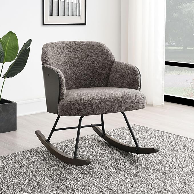 Coaster Home Furnishings - Paige - Wood - Upholstered Rocking Chair with Boucle Fabric Metal Legs and Foam Seat - Living Room or Nursery - Taupe - 602626