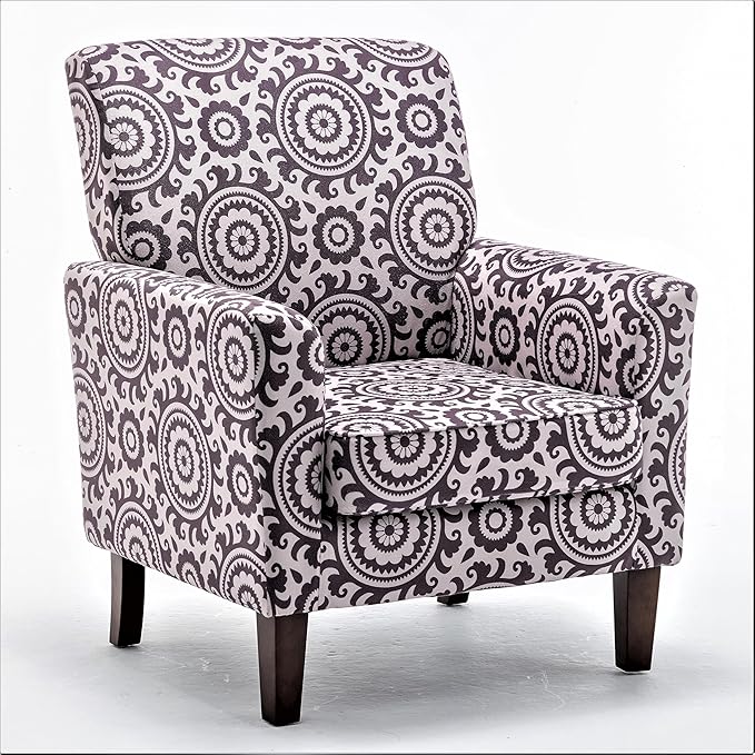 Contemporary Accent Arm Chair with Birch Wood Frame and Velvet Upholstery Armchair for Office and Living Room Decor Removable Cushions 02 Printed Fabric