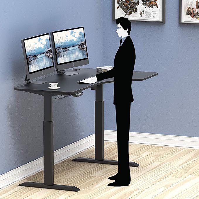 SHW 55-Inch Large Electric Height Adjustable L-Shaped Standing Desk with Right Facing Corner Black